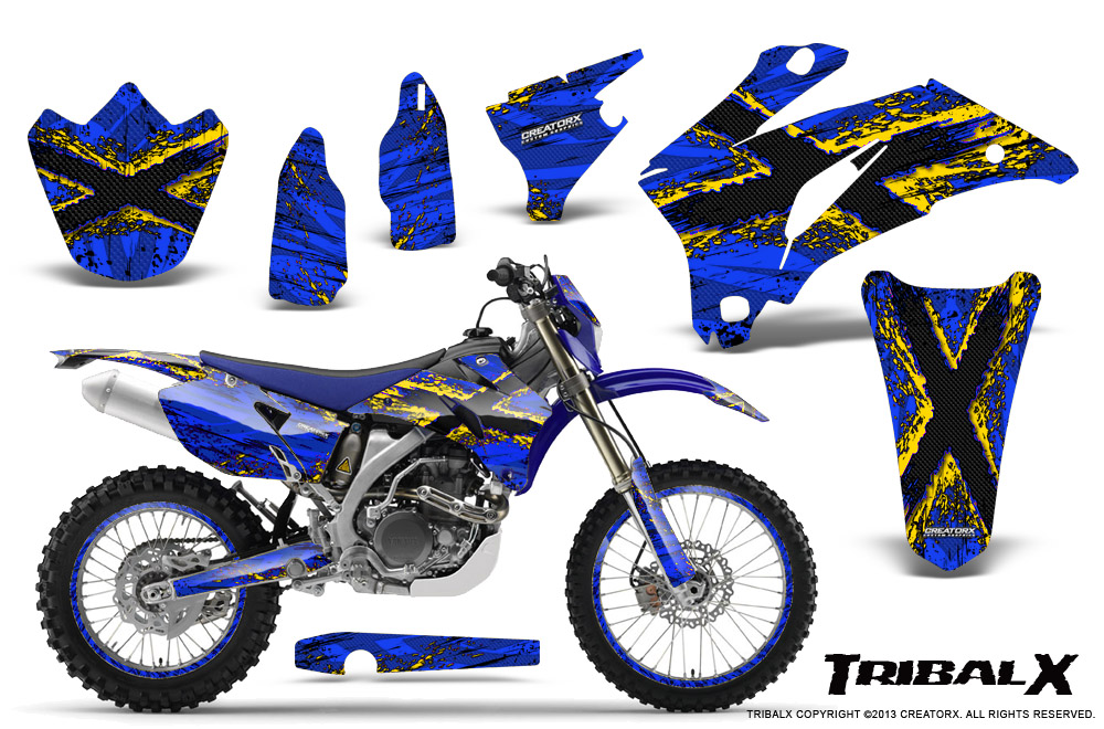 Yamaha WR 250-450 07-10 Graphics Kit TribalX Yellow Blue NP Rims